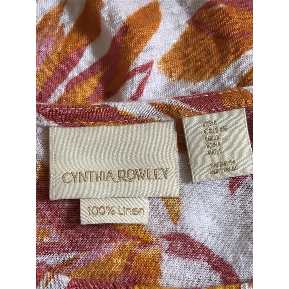 Cynthia Rowley Boho Top Women's Size L Orange Linen Floral Short Sleeve Tunic - Picture 12 of 12